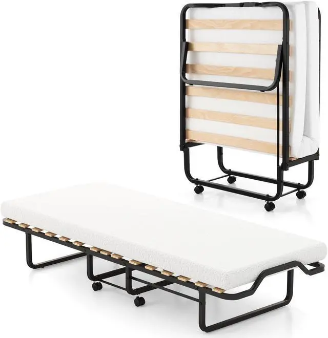 Alt view image 2 of 7 - SlickBlue Twin Size Folding Bed with Foam Mattress and Lockable Wheels