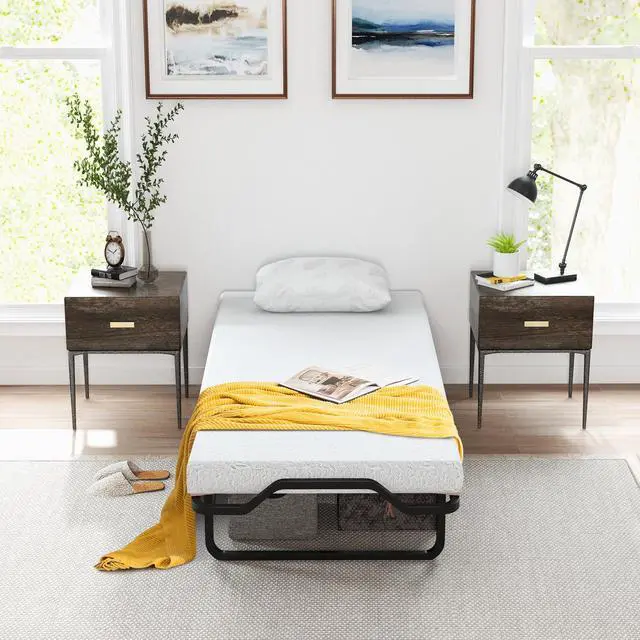 Alt view image 3 of 7 - SlickBlue Twin Size Folding Bed with Foam Mattress and Lockable Wheels