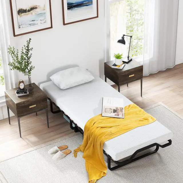 Alt view image 4 of 7 - SlickBlue Twin Size Folding Bed with Foam Mattress and Lockable Wheels