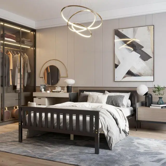 Alt view image 4 of 7 - SlickBlue Twin/Full/Queen Size Wood Platform Bed with Headboard