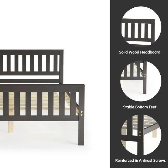 Alt view image 7 of 7 - SlickBlue Twin/Full/Queen Size Wood Platform Bed with Headboard