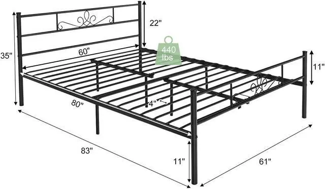 Alt view image 5 of 7 - SlickBlue Full/Queen Size Metal Bed Frame with Headboard and Footboard