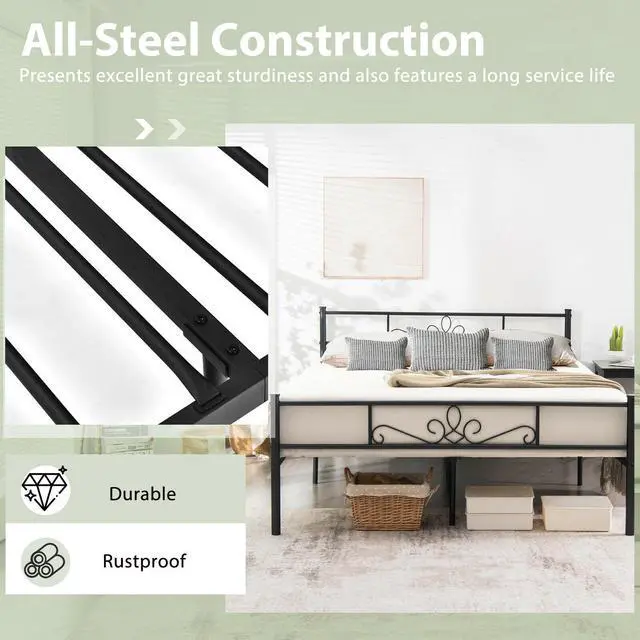 Alt view image 7 of 7 - SlickBlue Full/Queen Size Metal Bed Frame with Headboard and Footboard