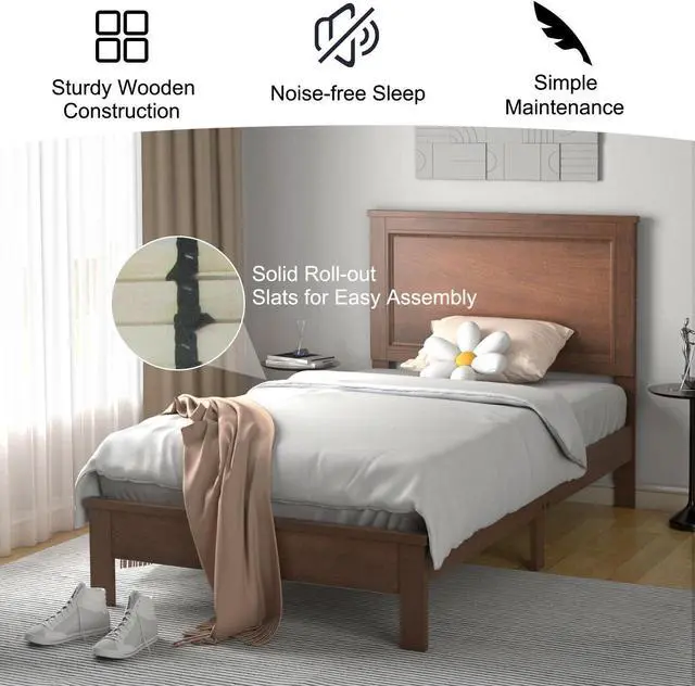 Alt view image 6 of 7 - SlickBlue Platform Bed Frame with Rubber Wood Leg