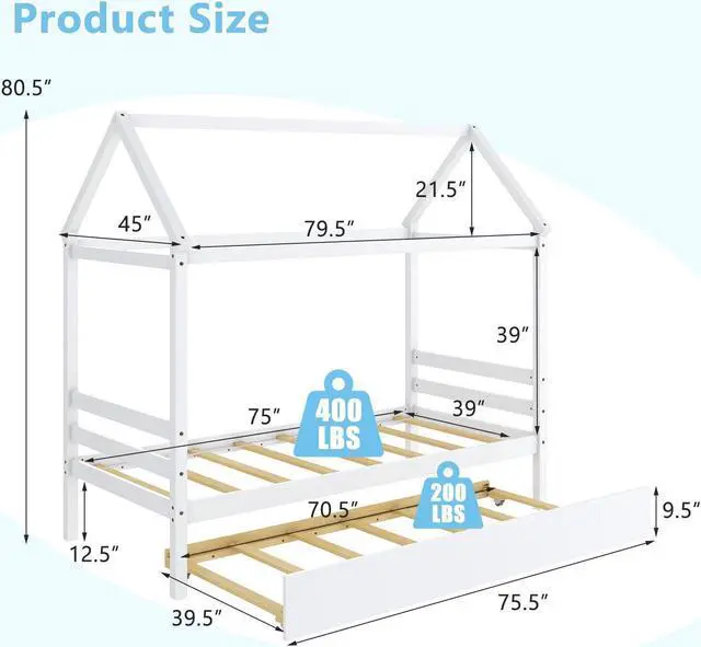 Alt view image 5 of 7 - SlickBlue Kids Platform Bed Frame with Roof for Bedroom