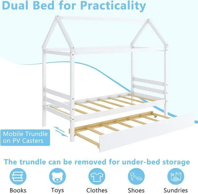 Alt view image 7 of 7 - SlickBlue Kids Platform Bed Frame with Roof for Bedroom