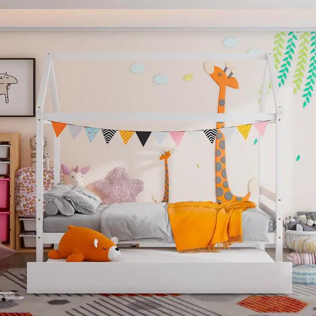 Alt view image 6 of 7 - SlickBlue Kids Platform Bed Frame with Roof for Bedroom