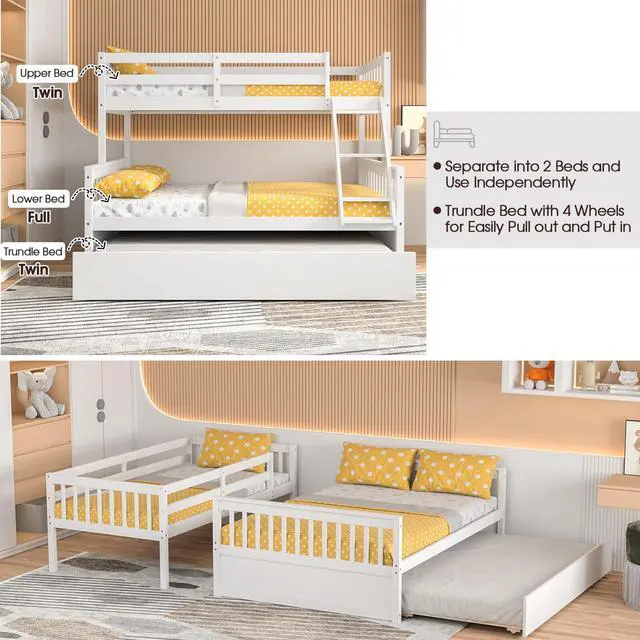 Alt view image 7 of 7 - SlickBlue Twin Over Full Convertible Bunk Bed with Twin Trundle
