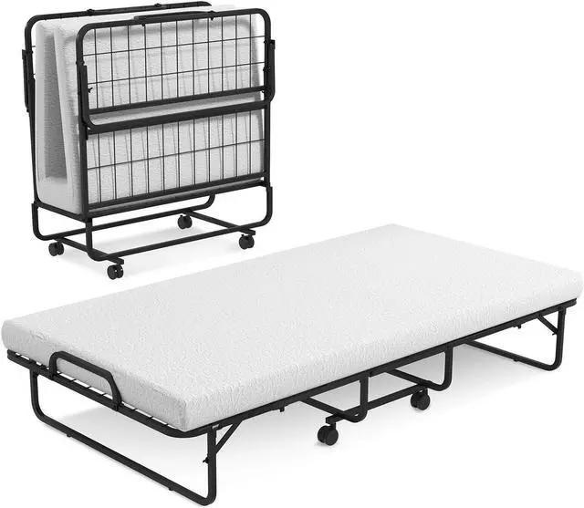 Main image of SlickBlue Twin Size Metal Folding Bed with Memory Foam Mattress
