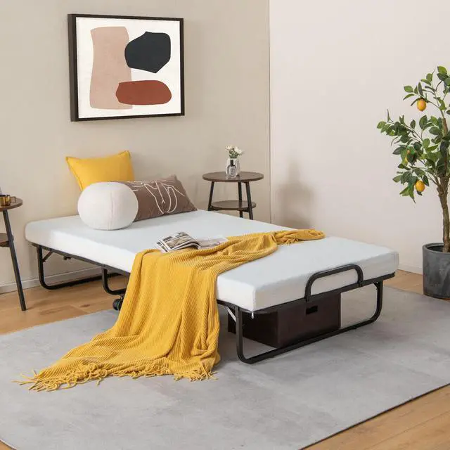 Alt view image 3 of 7 - SlickBlue Twin Size Metal Folding Bed with Memory Foam Mattress