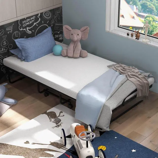 Alt view image 4 of 7 - SlickBlue Twin Size Metal Folding Bed with Memory Foam Mattress