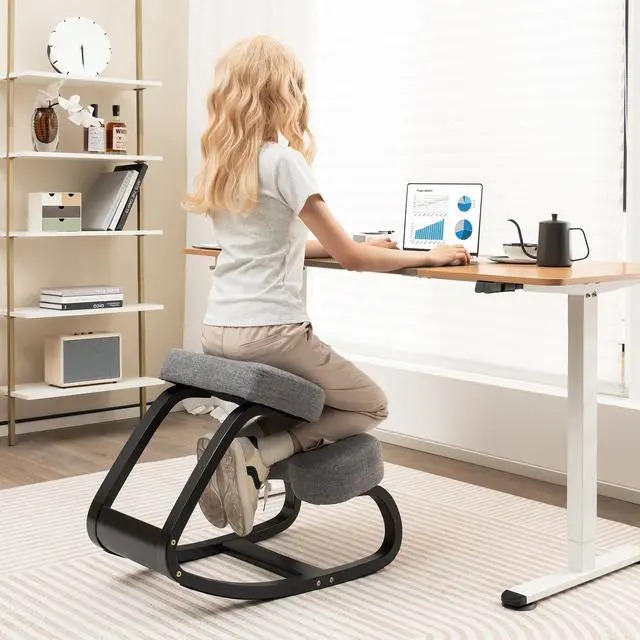 Alt view image 2 of 7 - SlickBlue Rocking Ergonomic Kneeling Chair with Padded Cushion for Home Office