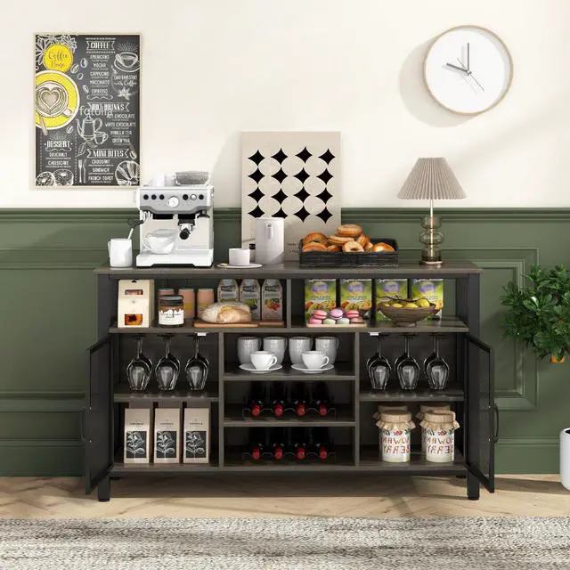 Alt view image 3 of 7 - SlickBlue 55-Inch Buffet Sideboard with 8-Bottle Wine Racks and Wine Glass Holders