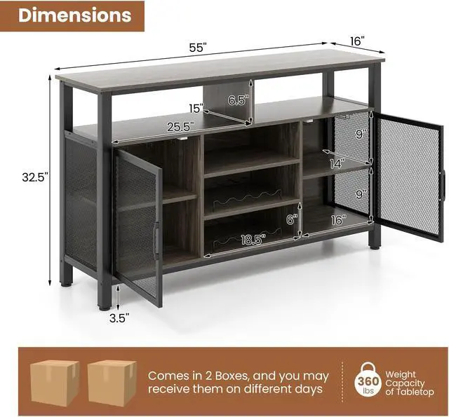 Alt view image 5 of 7 - SlickBlue 55-Inch Buffet Sideboard with 8-Bottle Wine Racks and Wine Glass Holders