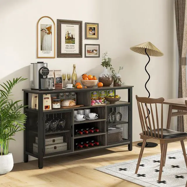 Alt view image 4 of 7 - SlickBlue 55-Inch Buffet Sideboard with 8-Bottle Wine Racks and Wine Glass Holders