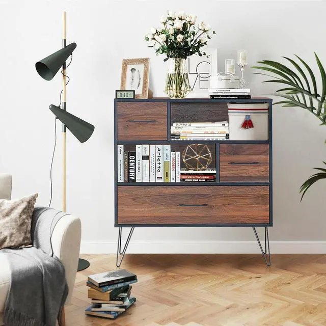 Alt view image 3 of 7 - SlickBlue 3-Tier Wood Storage Cabinet with Drawers and 4 Metal Legs