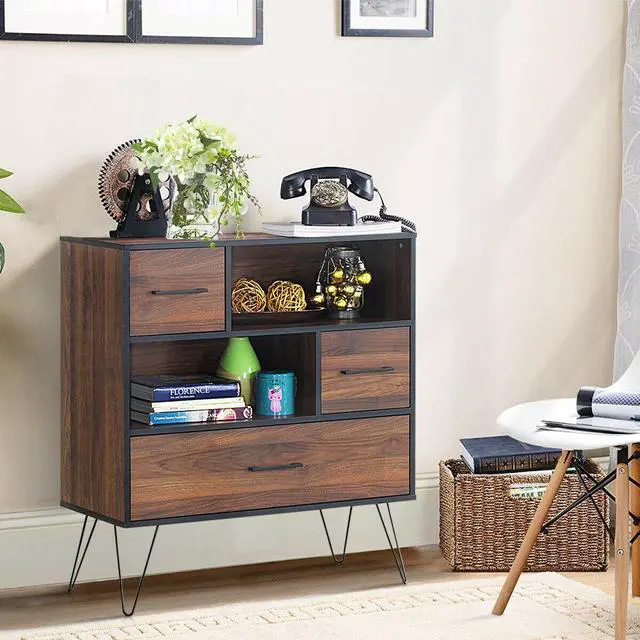 Alt view image 2 of 7 - SlickBlue 3-Tier Wood Storage Cabinet with Drawers and 4 Metal Legs