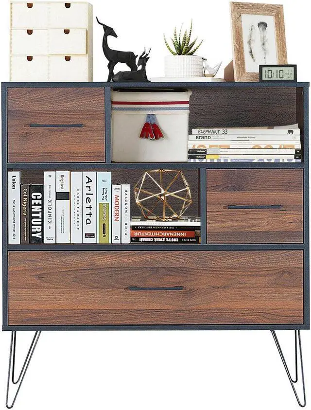 Alt view image 7 of 7 - SlickBlue 3-Tier Wood Storage Cabinet with Drawers and 4 Metal Legs