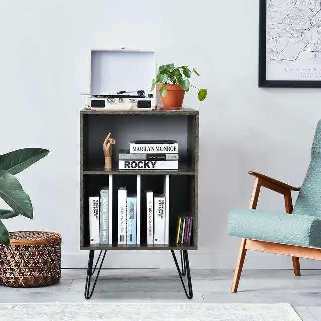 Alt view image 6 of 7 - SlickBlue Freestanding Record Player Stand Record Storage Cabinet with Metal Legs