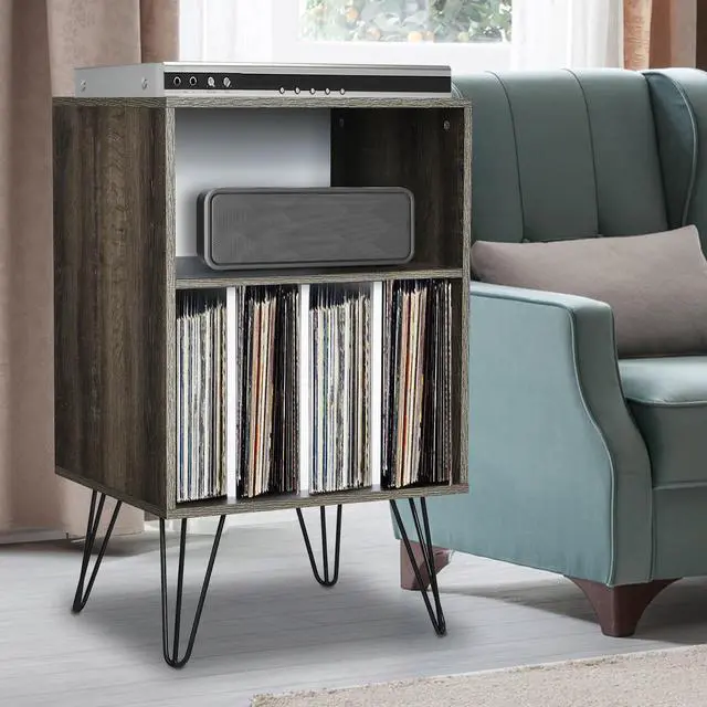 Alt view image 2 of 7 - SlickBlue Freestanding Record Player Stand Record Storage Cabinet with Metal Legs