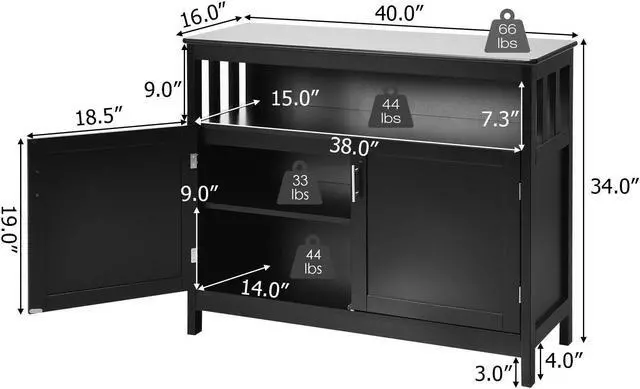Alt view image 5 of 7 - SlickBlue Kitchen Buffet Server Sideboard Storage Cabinet with 2 Doors and Shelf