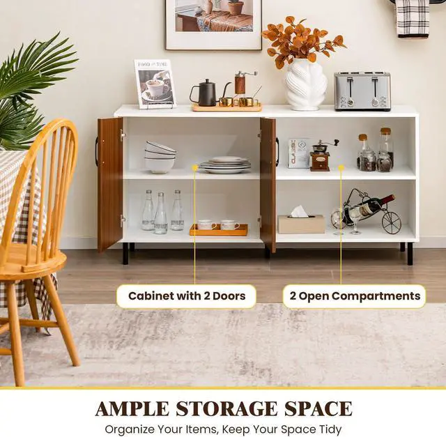 Alt view image 4 of 7 - SlickBlue Modern Buffet Sideboard with 2 Doors and Open Compartments