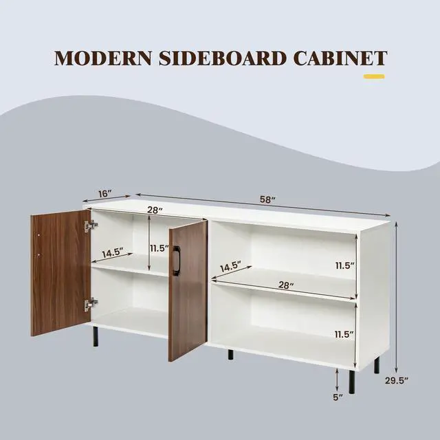 Alt view image 3 of 7 - SlickBlue Modern Buffet Sideboard with 2 Doors and Open Compartments