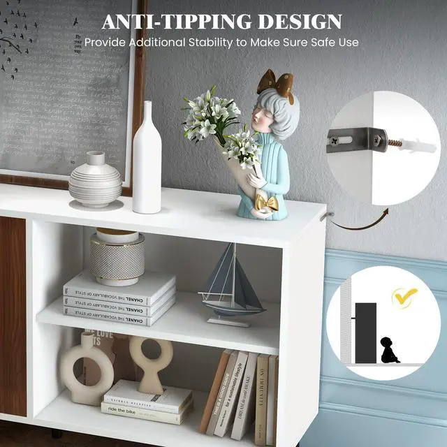 Alt view image 5 of 7 - SlickBlue Modern Buffet Sideboard with 2 Doors and Open Compartments