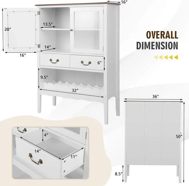Alt view image 4 of 7 - SlickBlue Sideboard Buffet Cabinet with 2 Tempered Glass Doors