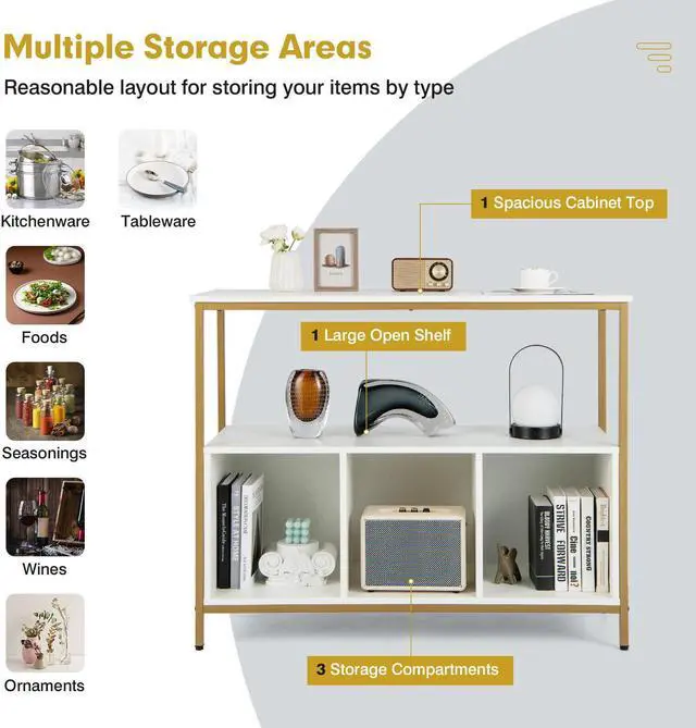 Alt view image 5 of 7 - SlickBlue Modern Kitchen Buffet Sideboard with 3 Compartments
