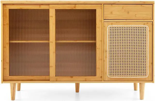 Main image of SlickBlue Modern Bamboo Buffet Sideboard Cabinet with Tempered Glass Sliding Doors