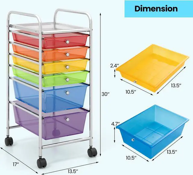 Alt view image 5 of 7 - SlickBlue 6 Drawers Rolling Storage Cart Organizer