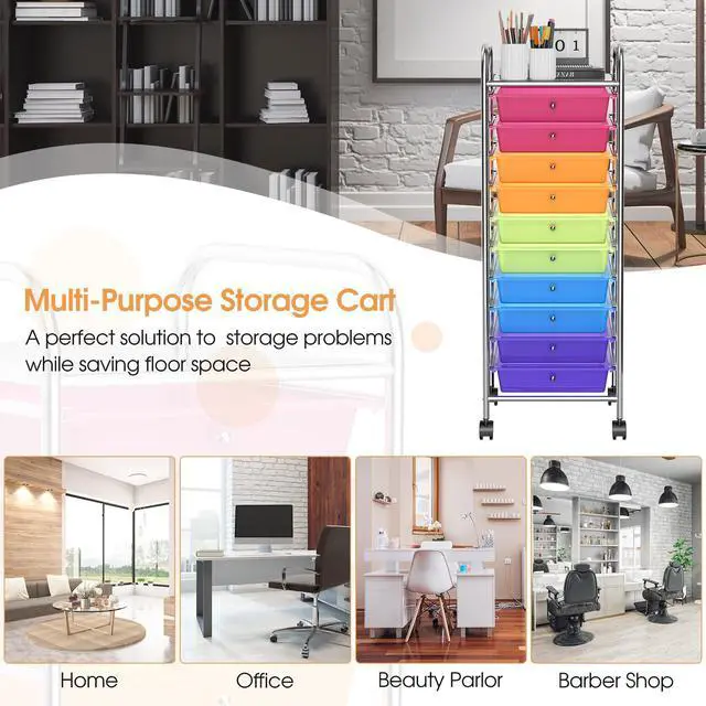 Alt view image 6 of 7 - SlickBlue 10 Drawer Rolling Storage Cart Organizer with 4 Universal Casters