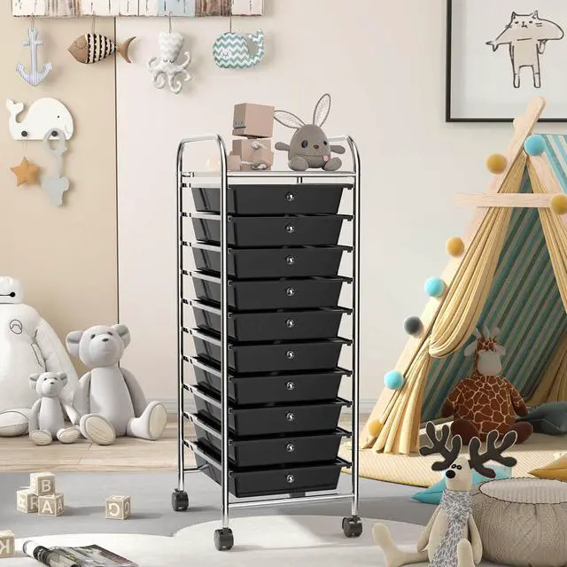 Alt view image 7 of 7 - SlickBlue 10 Drawer Rolling Storage Cart Organizer with 4 Universal Casters
