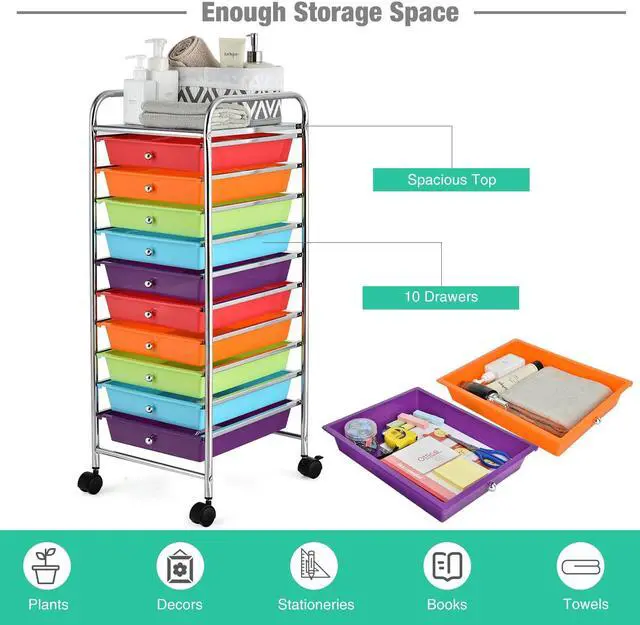 Alt view image 7 of 7 - SlickBlue 10 Drawer Rolling Storage Cart Organizer with 4 Universal Casters