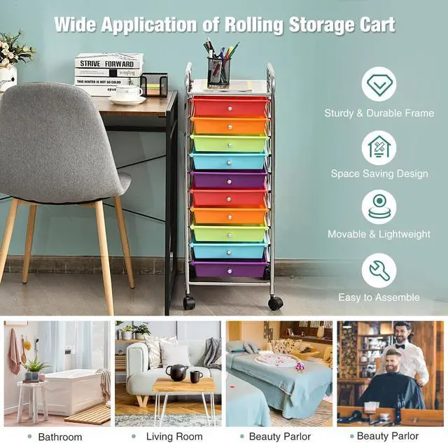 Alt view image 6 of 7 - SlickBlue 10 Drawer Rolling Storage Cart Organizer with 4 Universal Casters