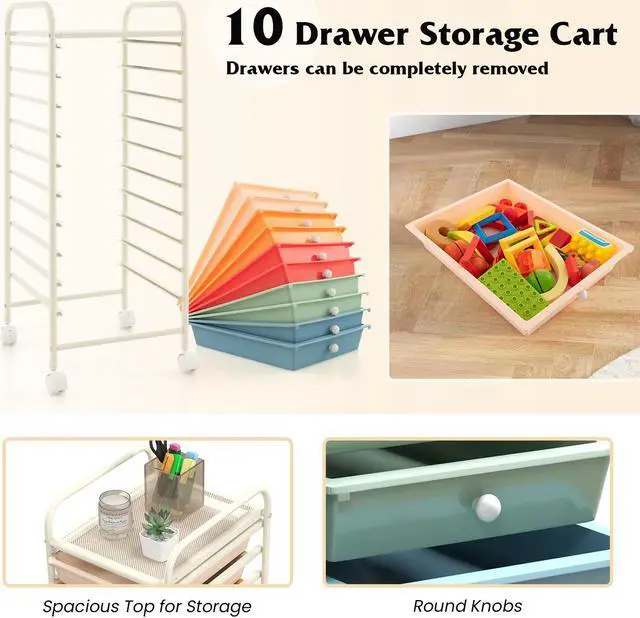 Alt view image 6 of 7 - SlickBlue 10 Drawer Rolling Storage Cart Organizer with 4 Universal Casters