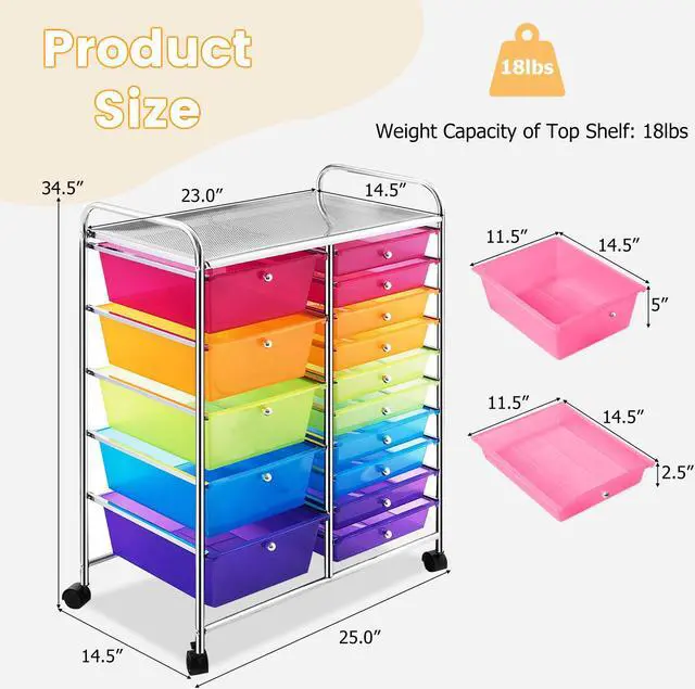Alt view image 4 of 7 - SlickBlue 15-Drawer Utility Rolling Organizer Cart Multi-Use Storage