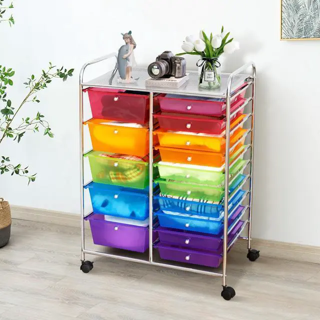 Alt view image 2 of 7 - SlickBlue 15-Drawer Utility Rolling Organizer Cart Multi-Use Storage