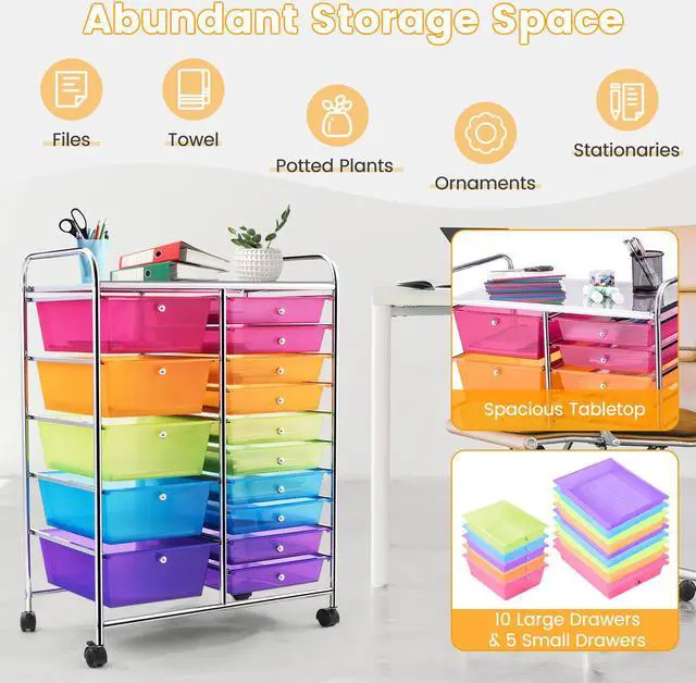 Alt view image 6 of 7 - SlickBlue 15-Drawer Utility Rolling Organizer Cart Multi-Use Storage