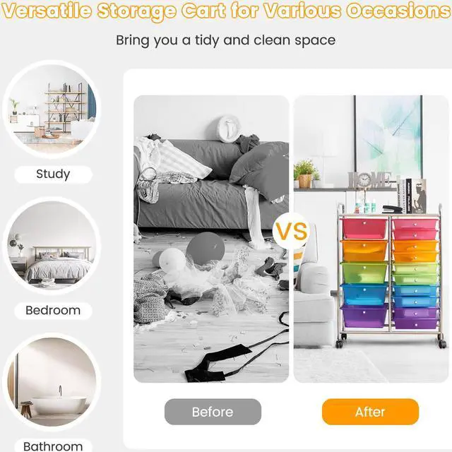 Alt view image 7 of 7 - SlickBlue 15-Drawer Utility Rolling Organizer Cart Multi-Use Storage