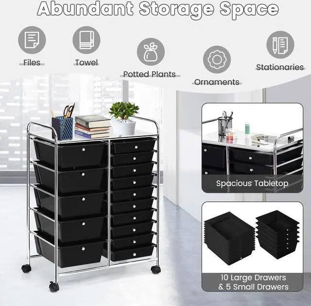 Alt view image 7 of 7 - SlickBlue 15-Drawer Utility Rolling Organizer Cart Multi-Use Storage