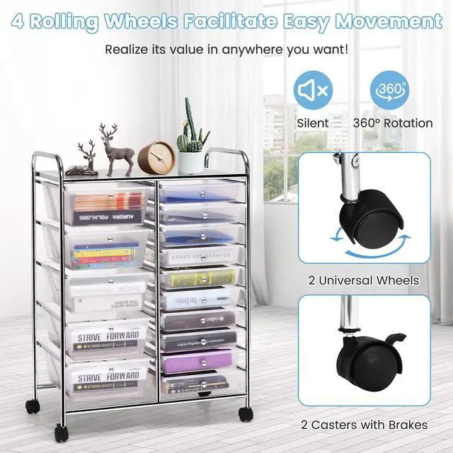 Alt view image 7 of 7 - SlickBlue 15-Drawer Utility Rolling Organizer Cart Multi-Use Storage