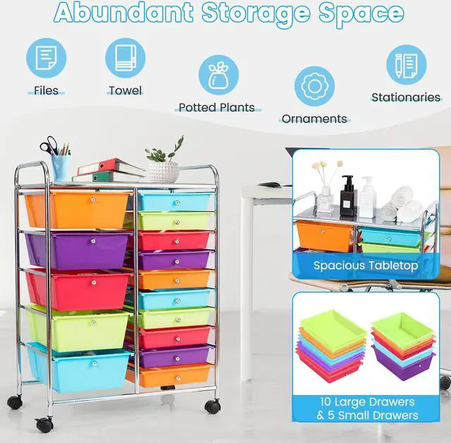 Alt view image 6 of 7 - SlickBlue 15-Drawer Utility Rolling Organizer Cart Multi-Use Storage