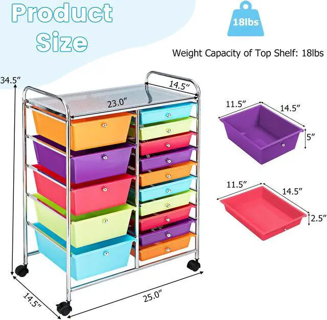 Alt view image 5 of 7 - SlickBlue 15-Drawer Utility Rolling Organizer Cart Multi-Use Storage