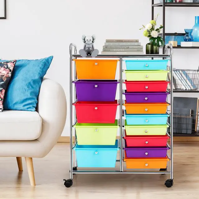 Alt view image 2 of 7 - SlickBlue 15-Drawer Utility Rolling Organizer Cart Multi-Use Storage