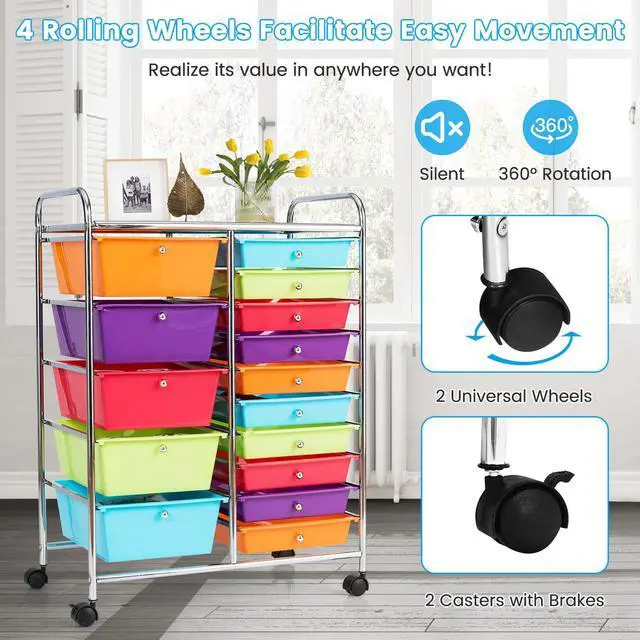 Alt view image 7 of 7 - SlickBlue 15-Drawer Utility Rolling Organizer Cart Multi-Use Storage