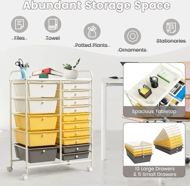 Alt view image 4 of 7 - SlickBlue 15-Drawer Utility Rolling Organizer Cart Multi-Use Storage