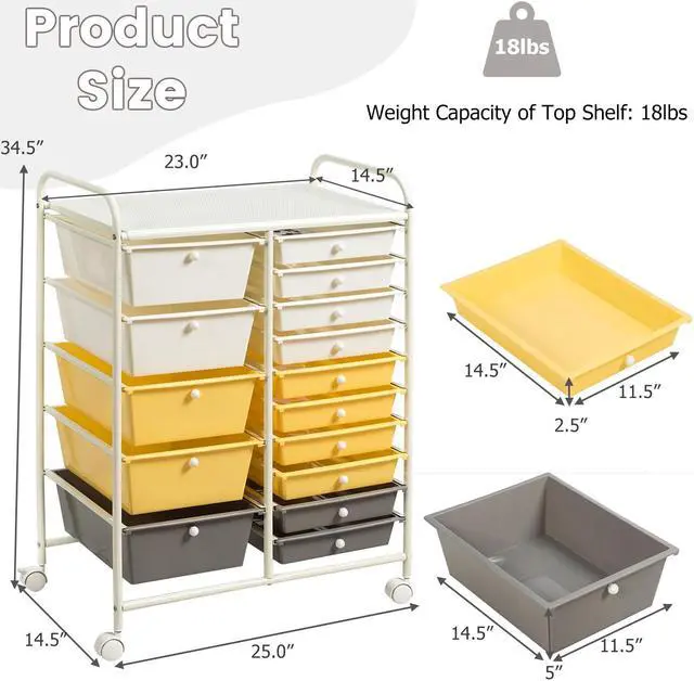 Alt view image 6 of 7 - SlickBlue 15-Drawer Utility Rolling Organizer Cart Multi-Use Storage