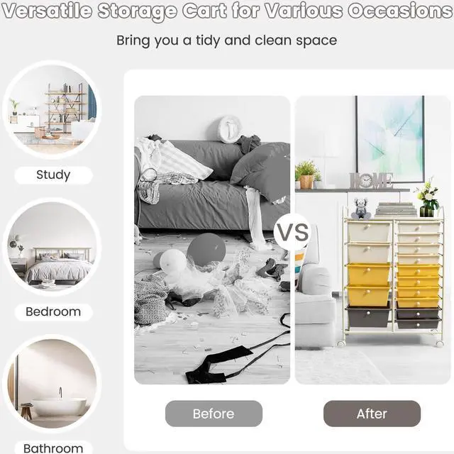 Alt view image 7 of 7 - SlickBlue 15-Drawer Utility Rolling Organizer Cart Multi-Use Storage